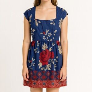 Alice + Olivia Floral Print Peep Sheath Dress Size 6 Blue Red Feminine Party